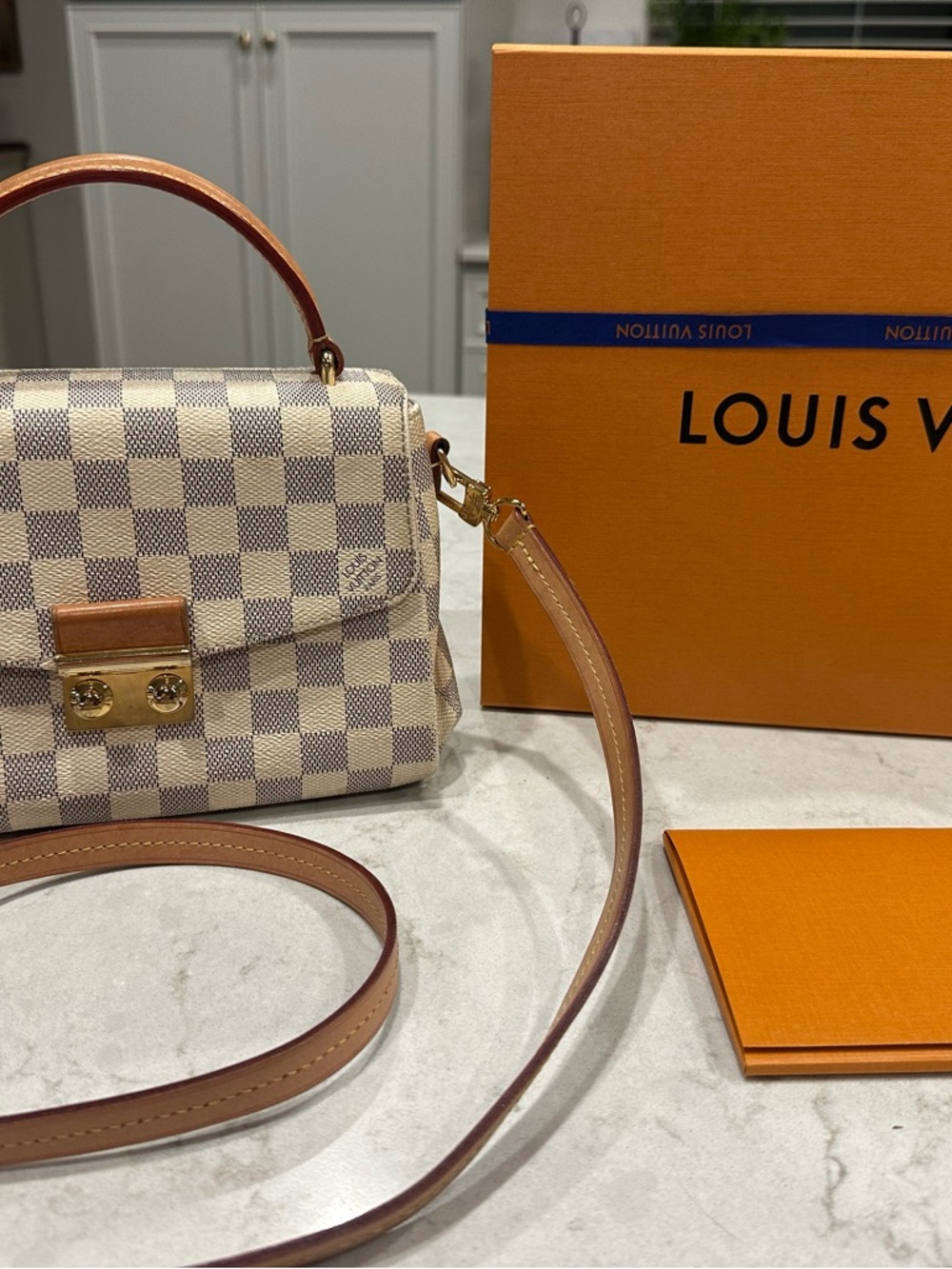 Louis Vuitton Damier Azur Satchel in Cream and Tan with Gold Hardware